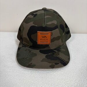 RVCA All The‎ Way Snapback Hat Men's One Size Mid Fit Green Camo Flat Brim Logo